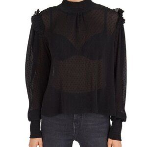 The Kooples - Ruffled Tonal Stitched-dot Top In Black